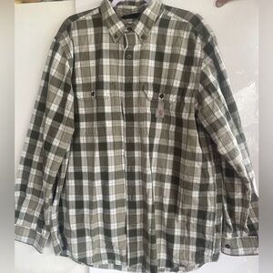 Carhartt Olive and White Plaid Long-Sleeve Button-Down Shirt